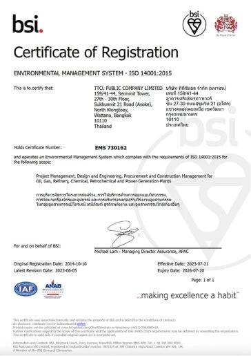 ISO 14001:2015 Certificate